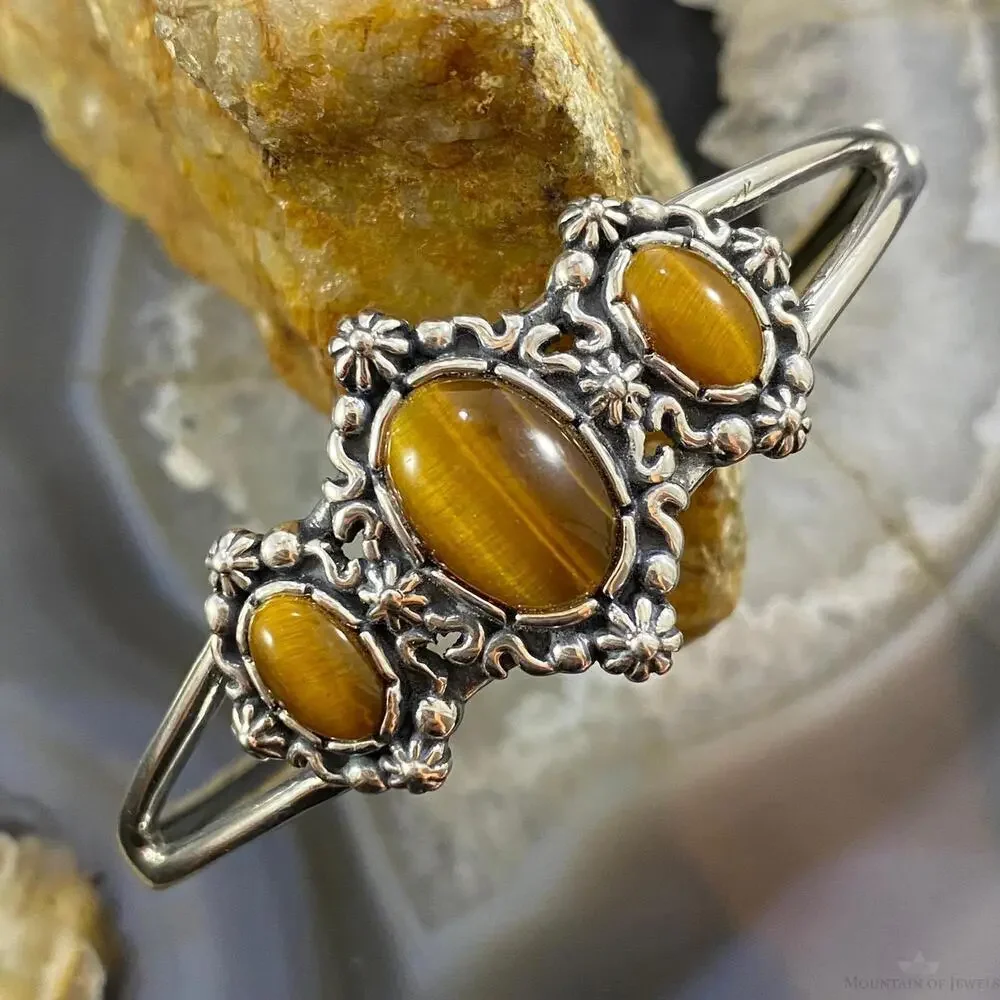 Carolyn Pollack Vintage Southwestern Style Sterling Tiger Eye Decorated Bracelet